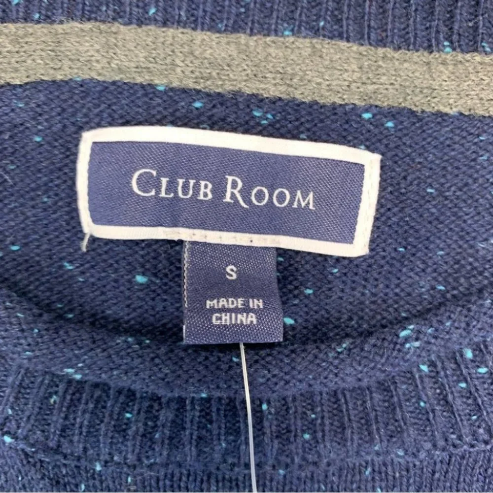 Club Room Mens Gregor Striped Crew Neck Classic Fit Pullover Sweater Navy Blue S
